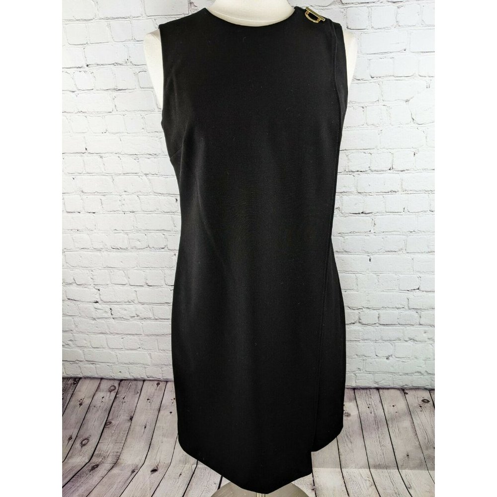 Calvin Klein Size 8 Black Dress Sheath Dress Gold Zip & Toggle Detail  NWT